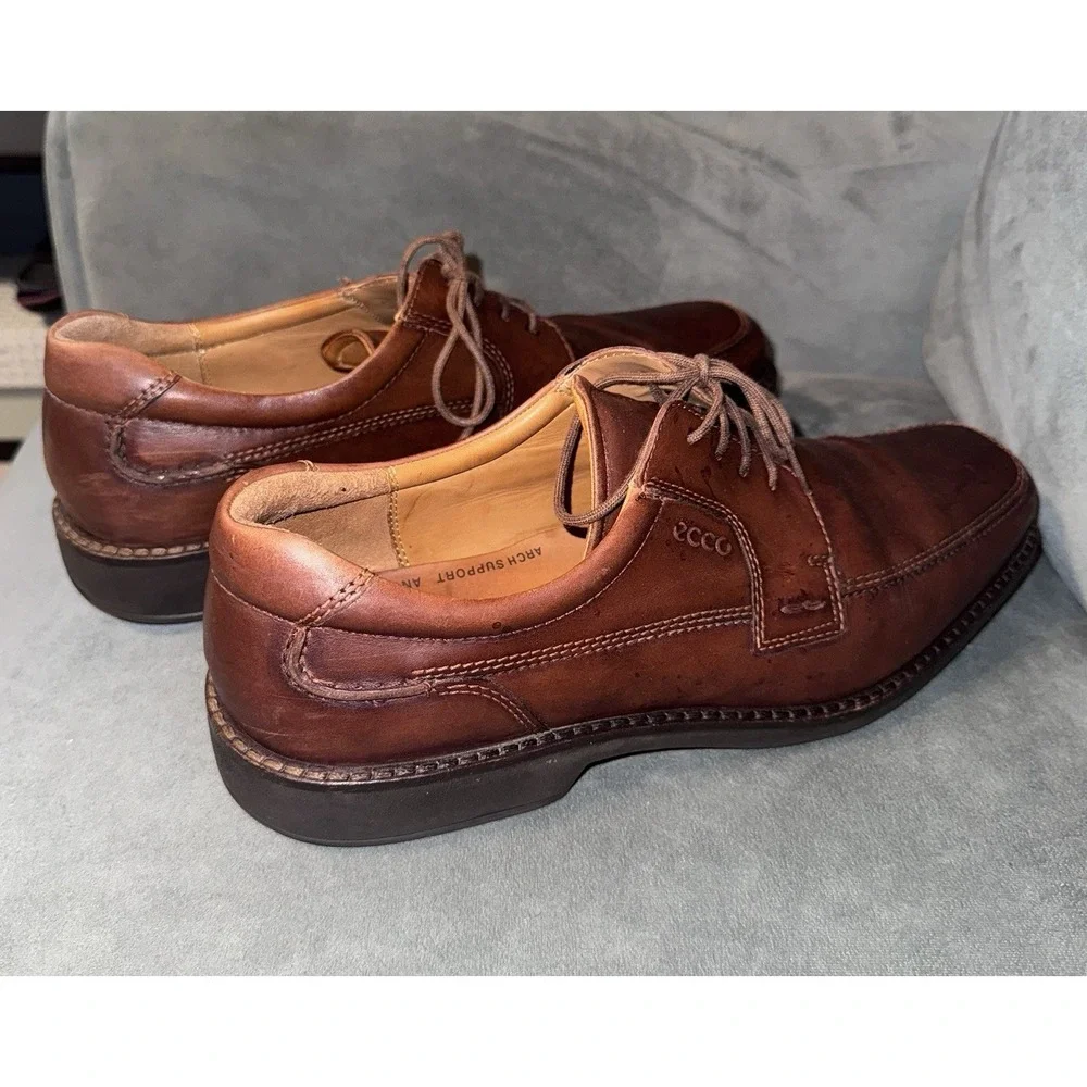ECCO Brown Oxfords Shoes‎ Mens Size 47 Formal Dress Leather Fancy Lace Up